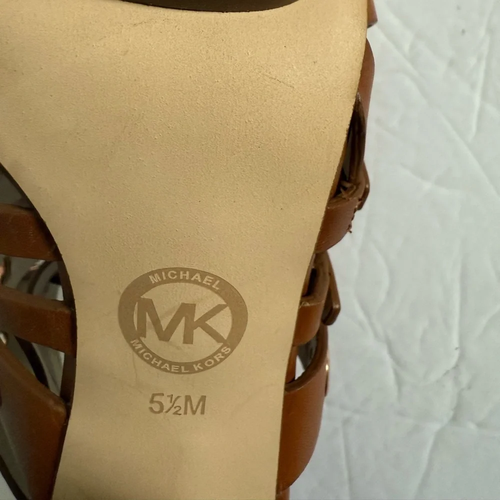 Michael Kors Brown Chunky Studded Edgy Heeled Gladiator Leather Sandals Size 5.5